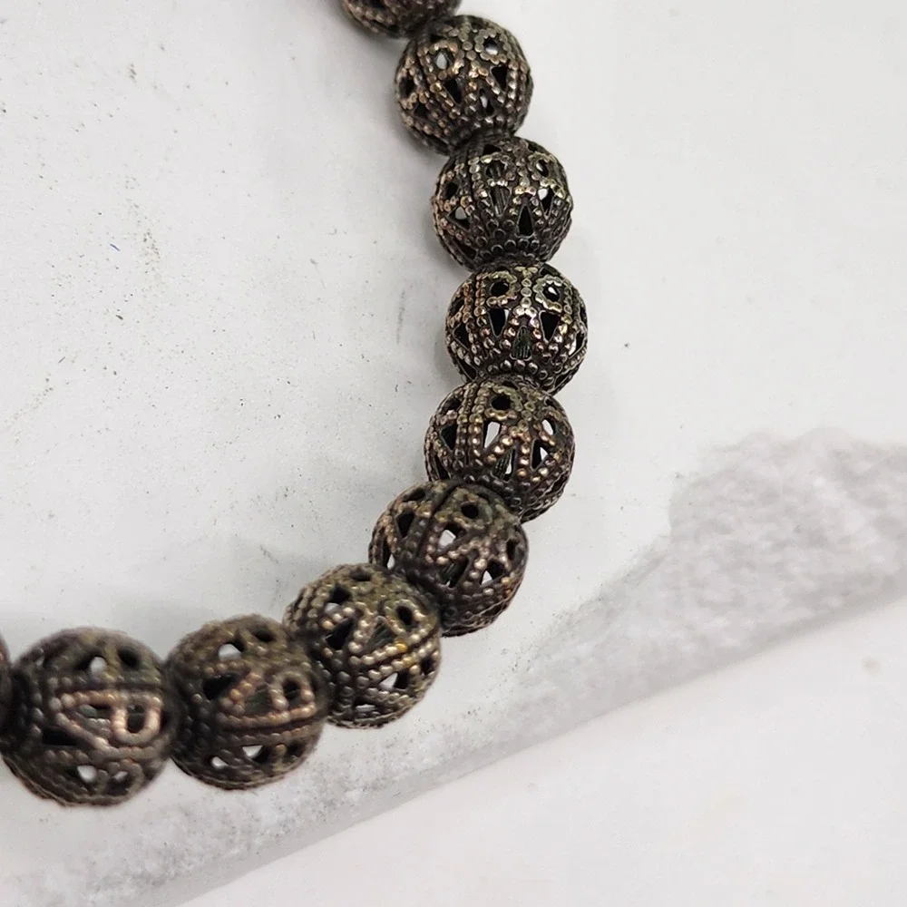 Alex & Ani Vintage Sixty-Six Bronze Tone Filigree Bead Bracelet Coin Charm Boho